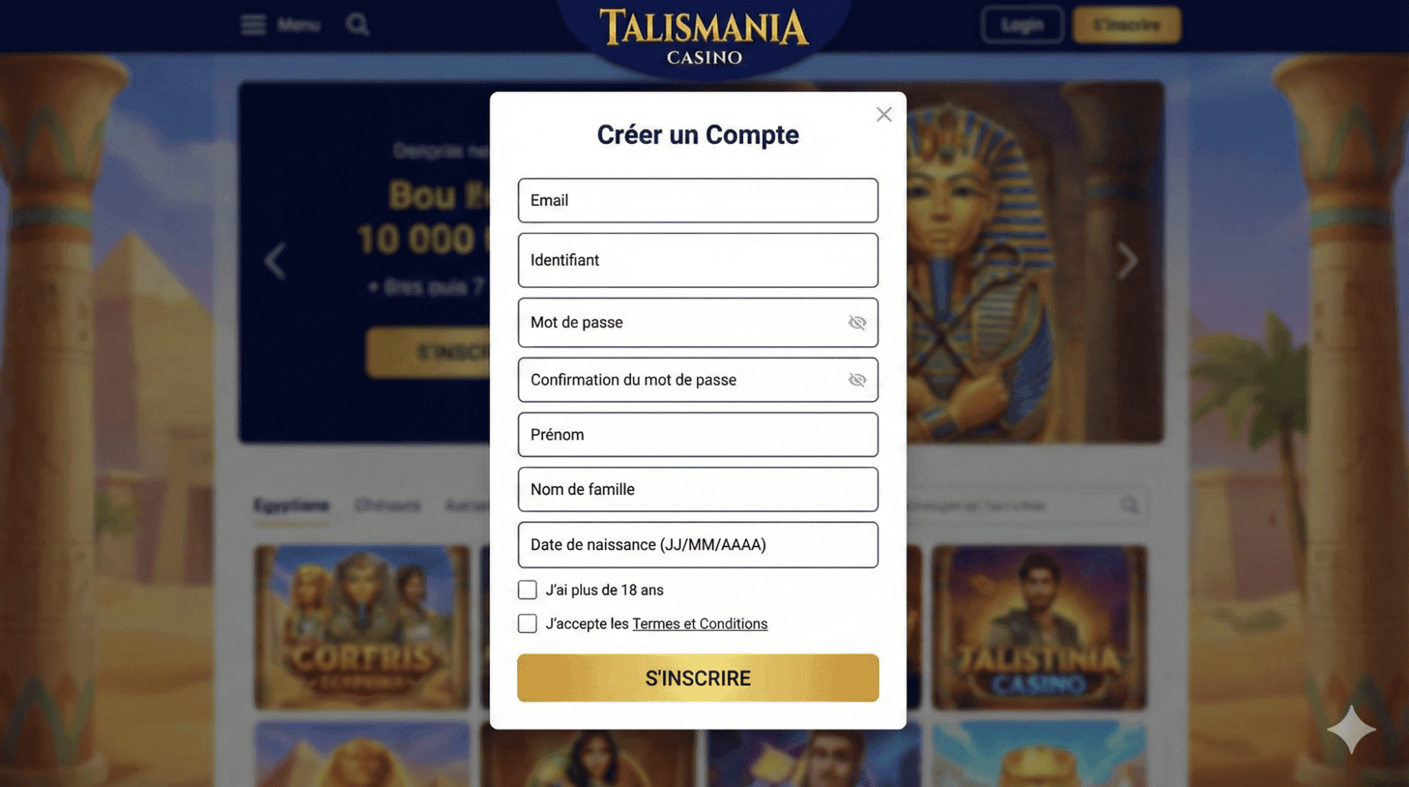 inscription sur talismania casino